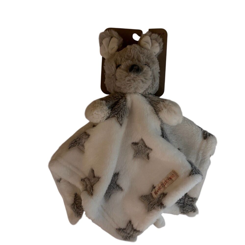 Blankets & Beyond Puppy Dog Gray Stars Security Blanket Lovey White NEW Plush